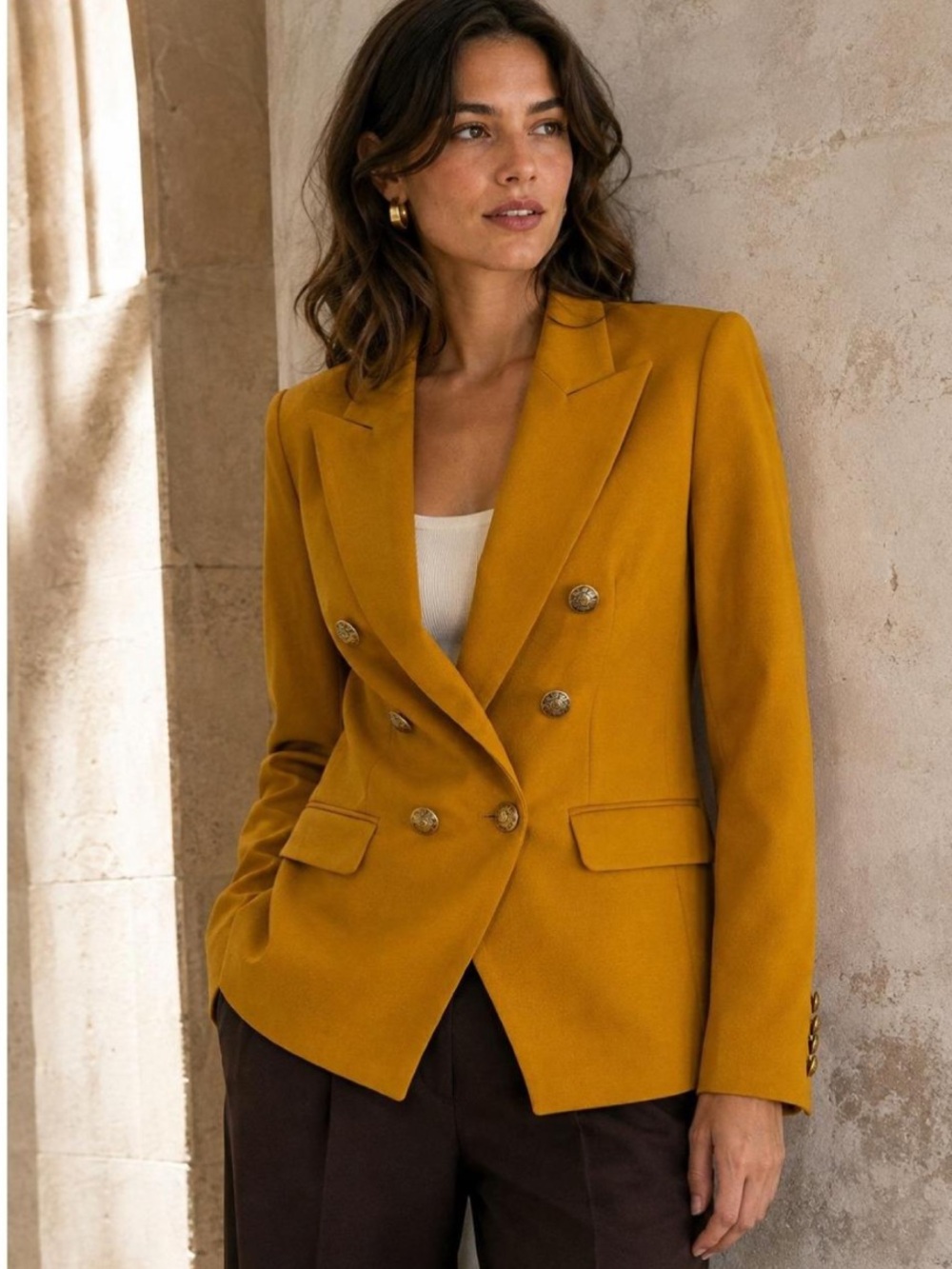Double-Breasted Mustard Yellow Blazer